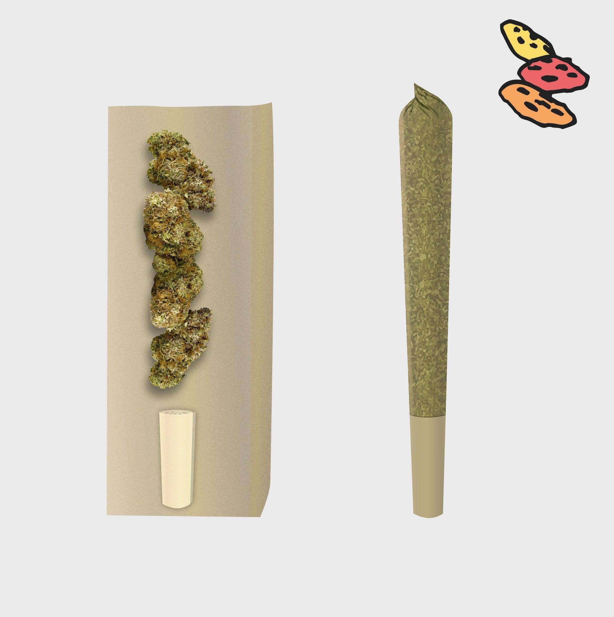 Natürliche Cannabisblüten und Joint auf neutralem Hintergrund, Premium Qualität