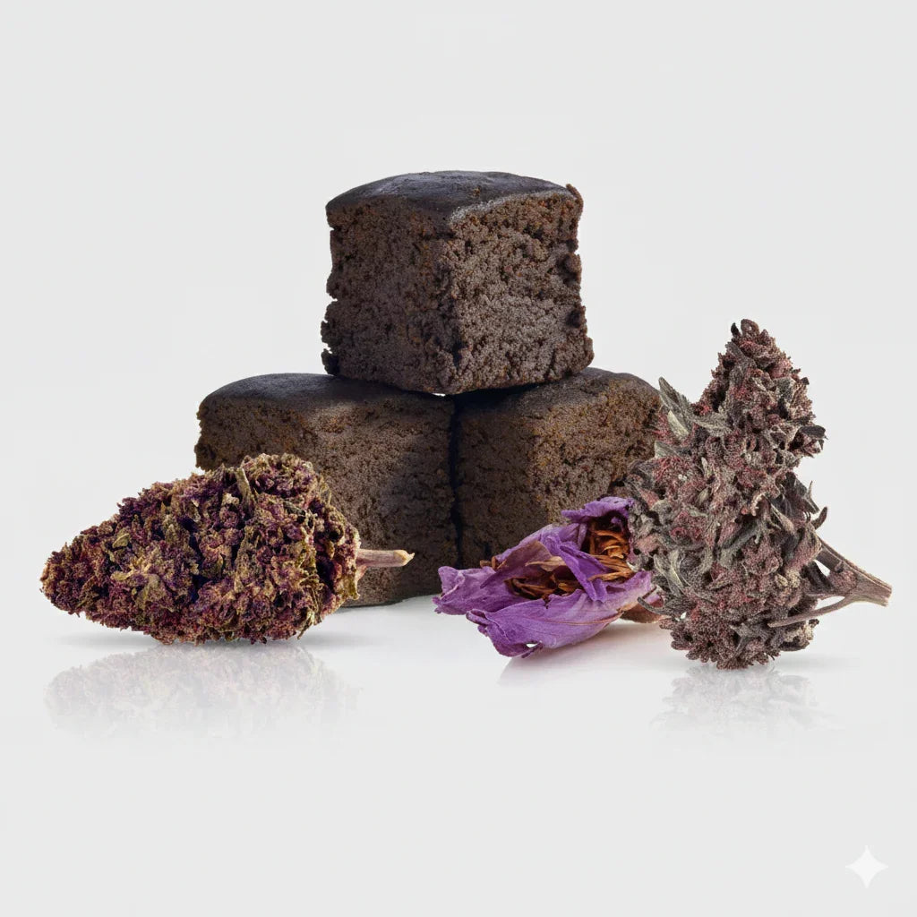 Natürliche Cannabis-Blüten und Schokoladenbrownies für Premium-Genuss