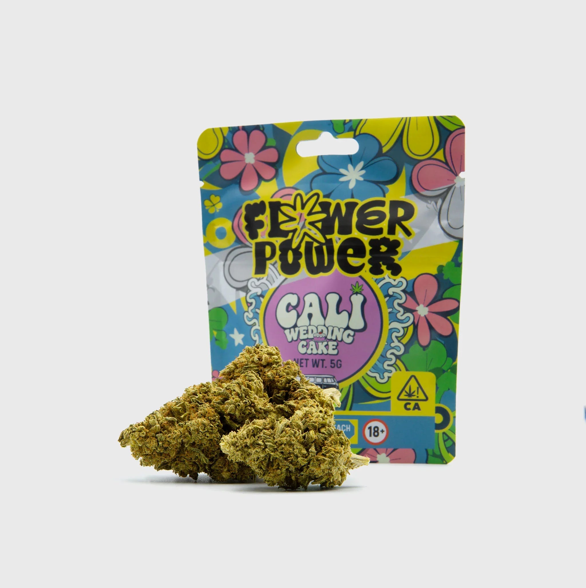 Cali Wedding Cake Cannabis Blüten, 5g, Flower Power Verpackung, natürliche Qualität