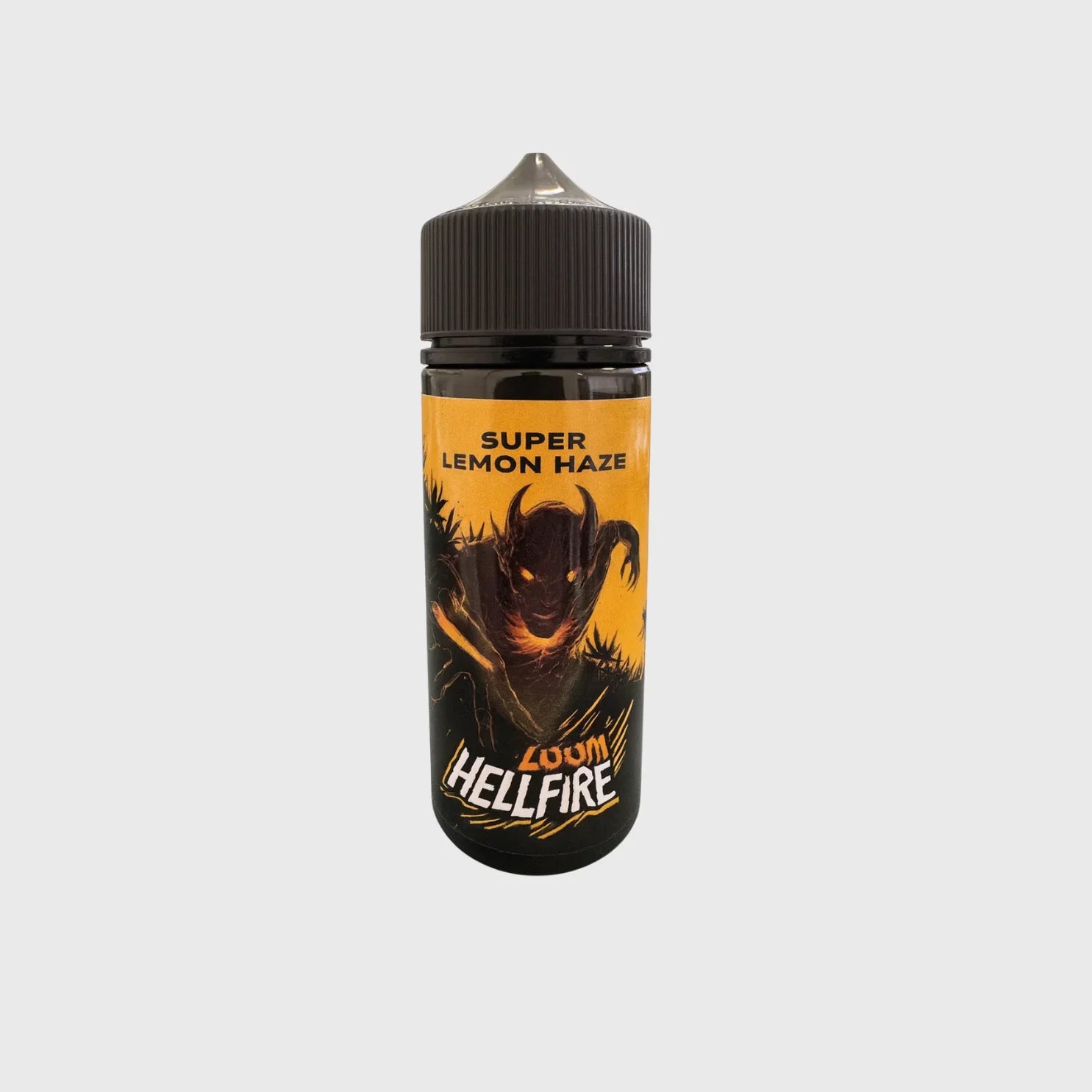 Super Lemon Haze Loom Hellfire Flasche mit dunklem Etikett und Teufel-Design