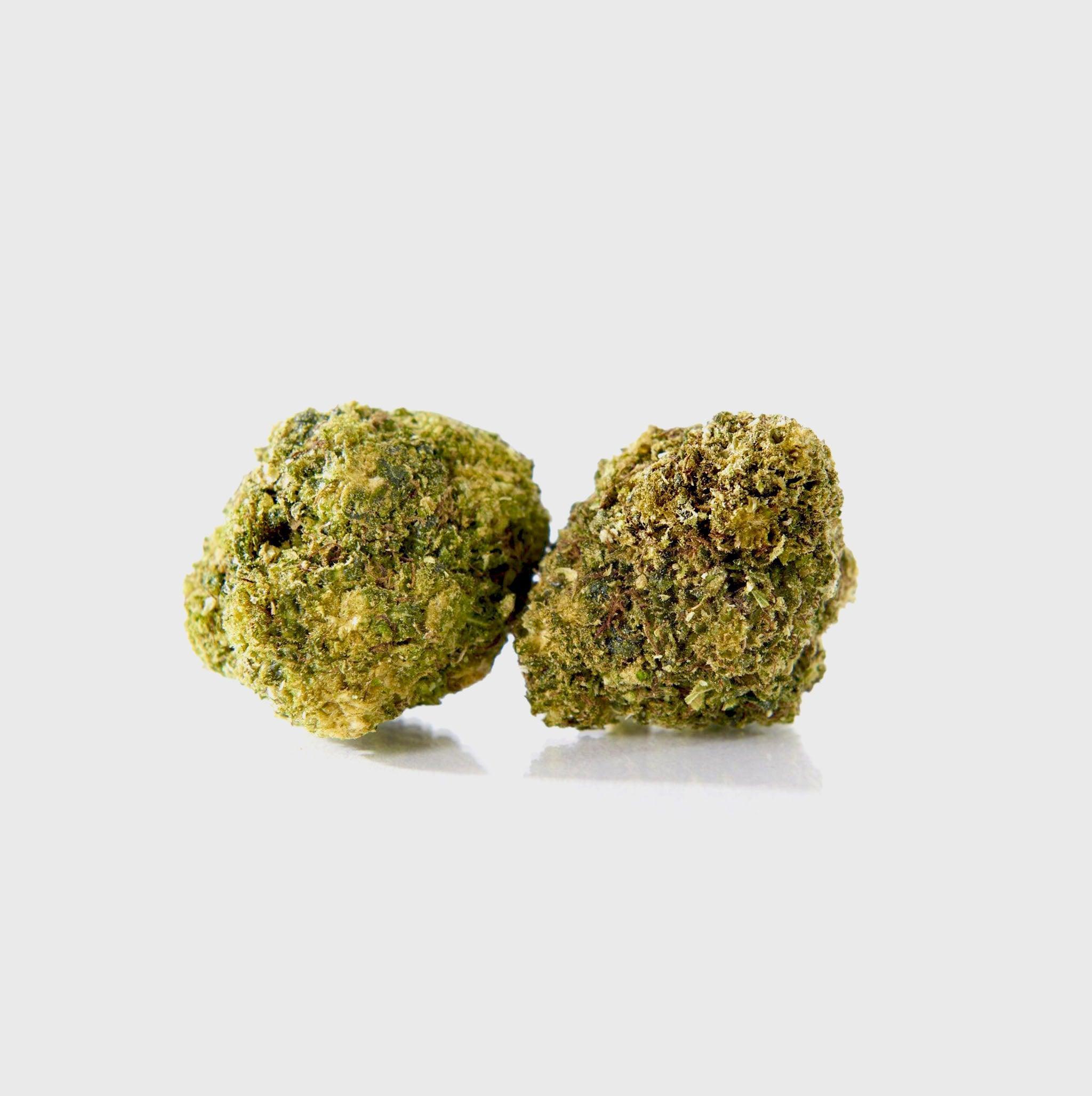 Zwei grüne Cannabisblüten, natürlich und hochwertig, ideal für Premium-Produkte