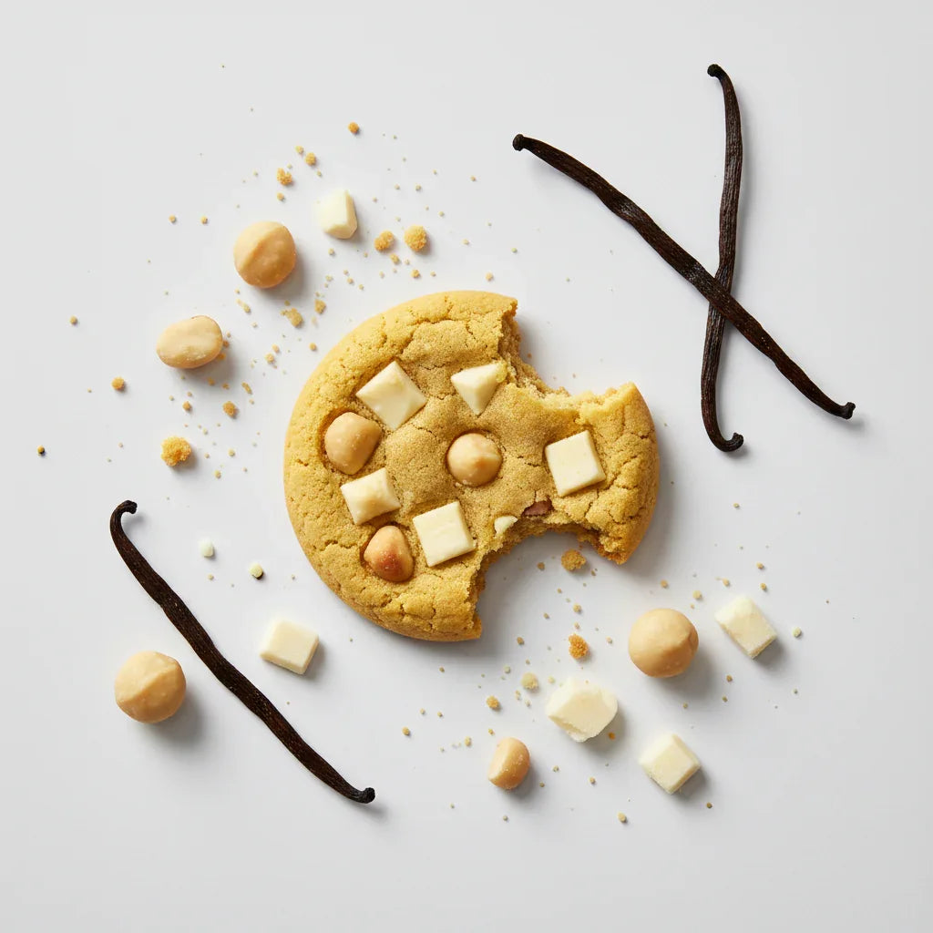 Vanille-Macadamia-Kekse mit weißer Schokolade und Vanilleschoten